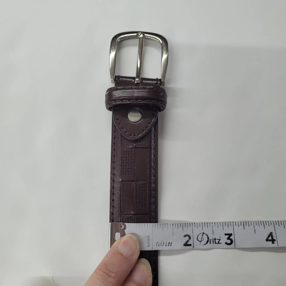 Men's Belt American Design Brown Genuine Leather Block Pattern‎ Belt XL